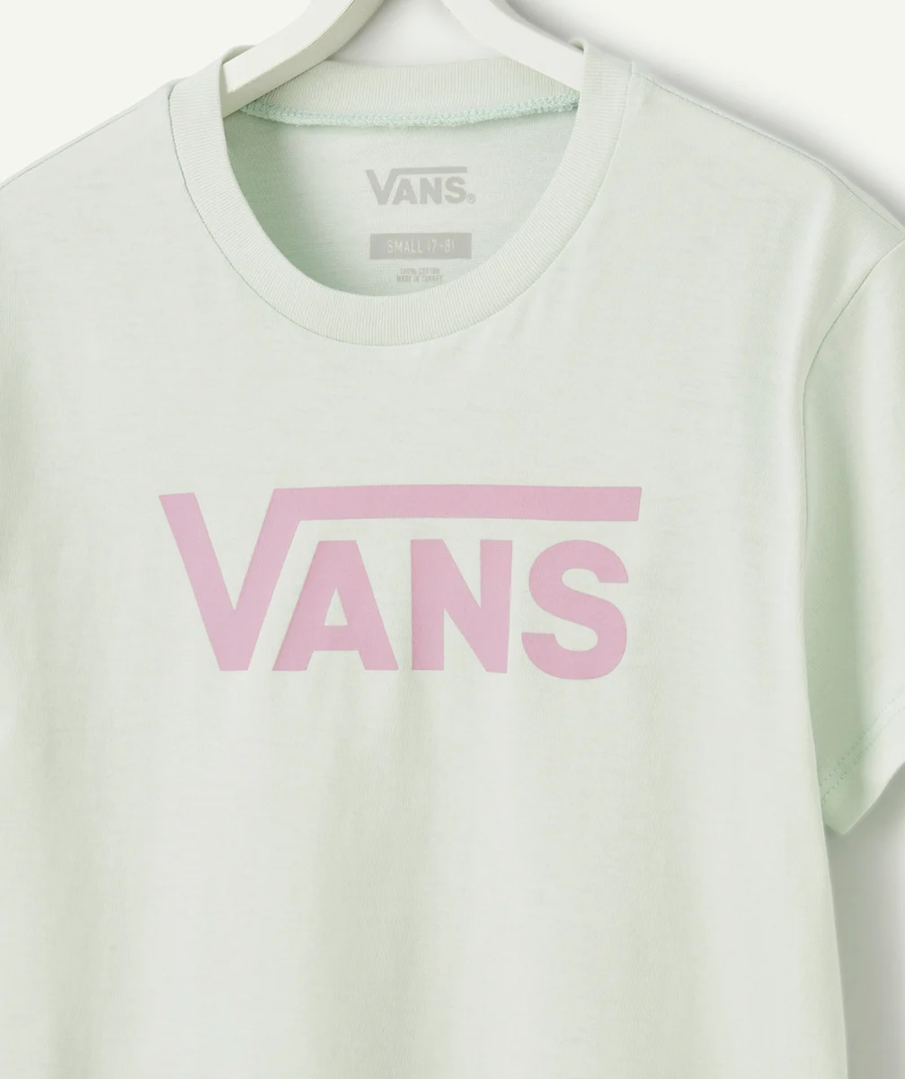 VANST-SHIRT FILLE EN COTON VERT PÂLE FLYING V CREW GIRLS AVEC LOGO ROSE