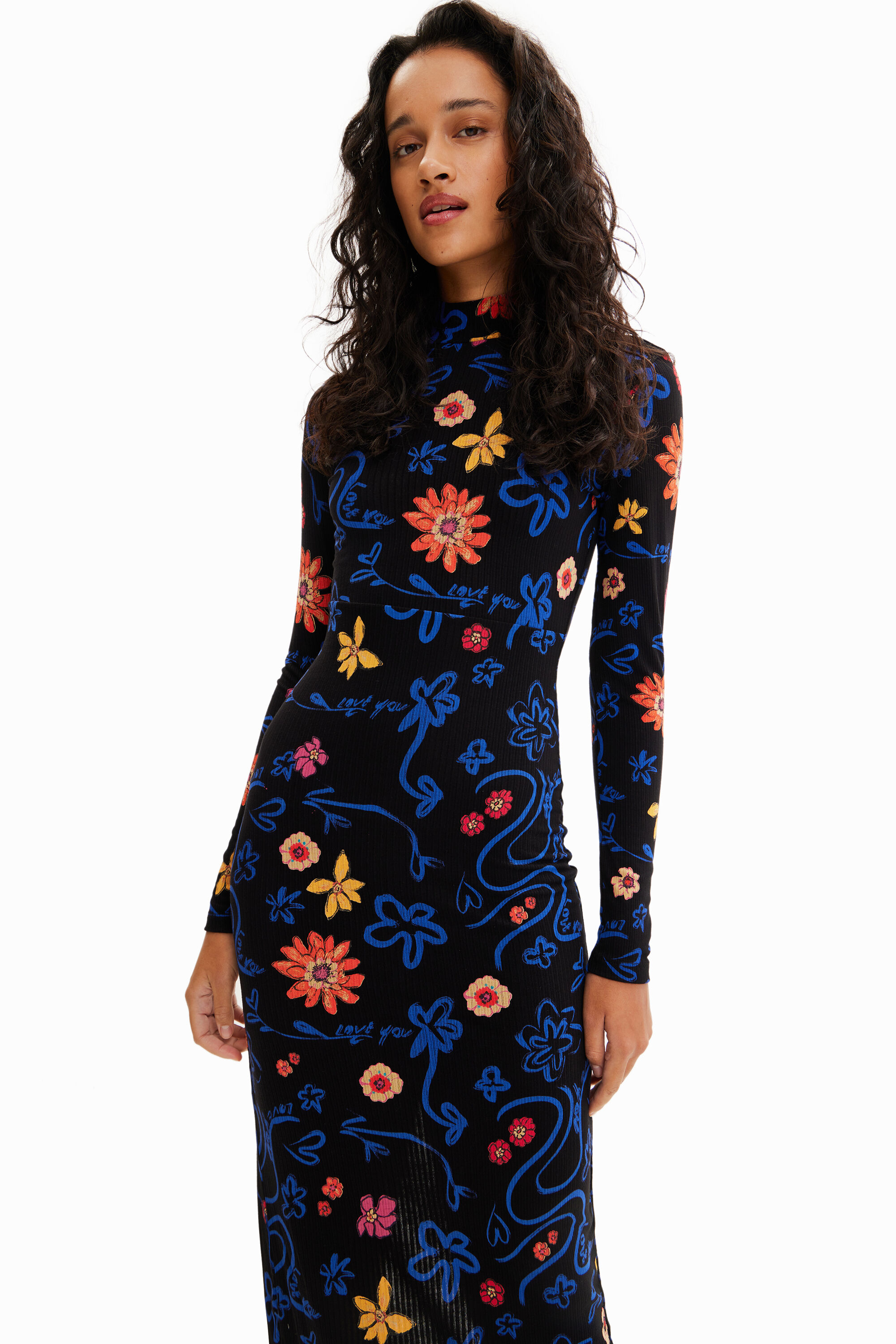 Robe midi ajustée fleurs
