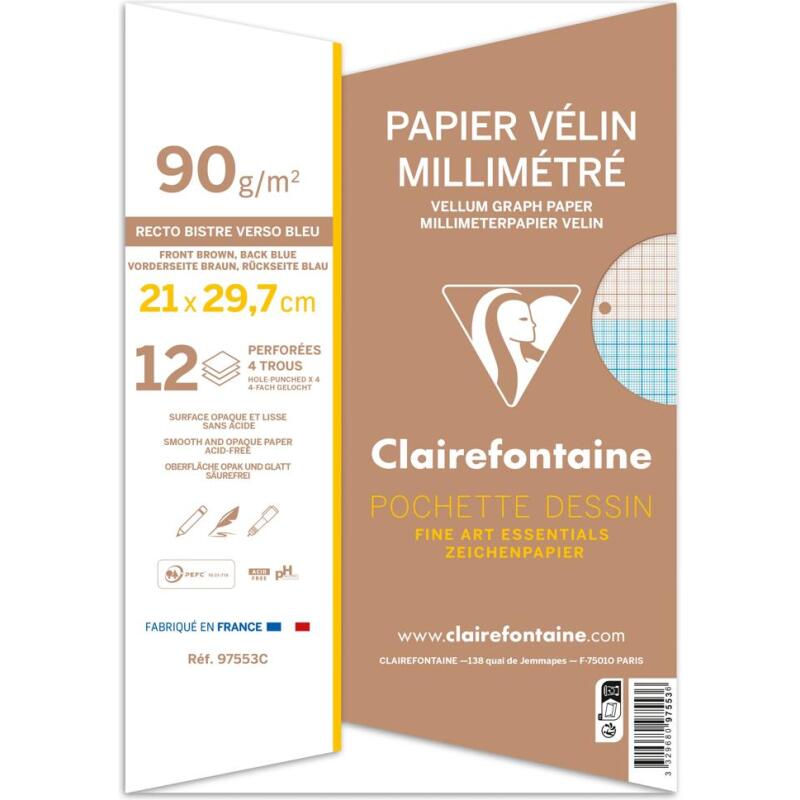 Vélin Millimétré pochette 12F A4 90g (perforation 4 trous)