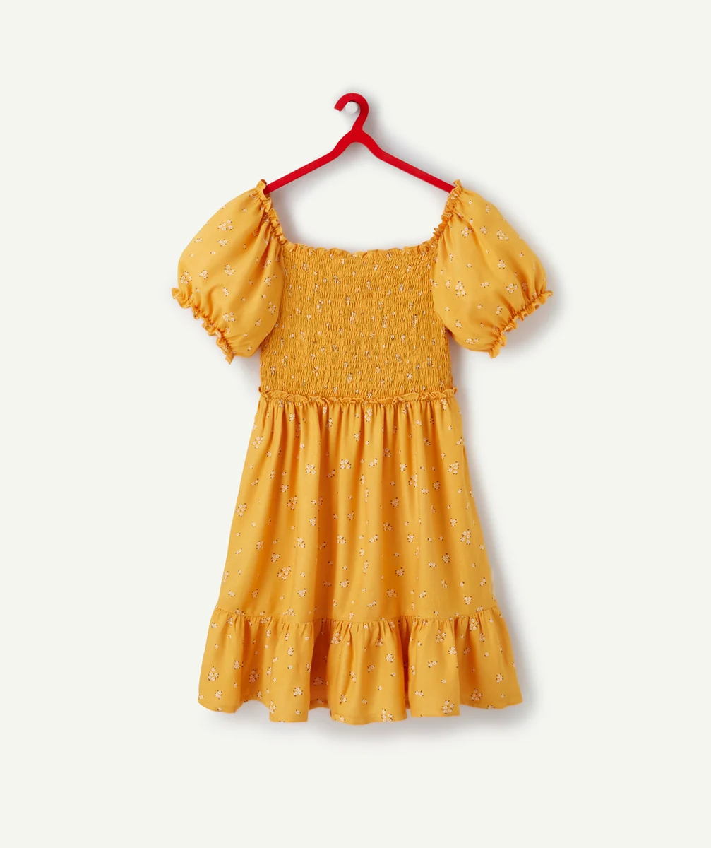 ROBE JAUNE FILLE EN VISCOSE RESPONSABLE IMPRIMÉ FLEURI
