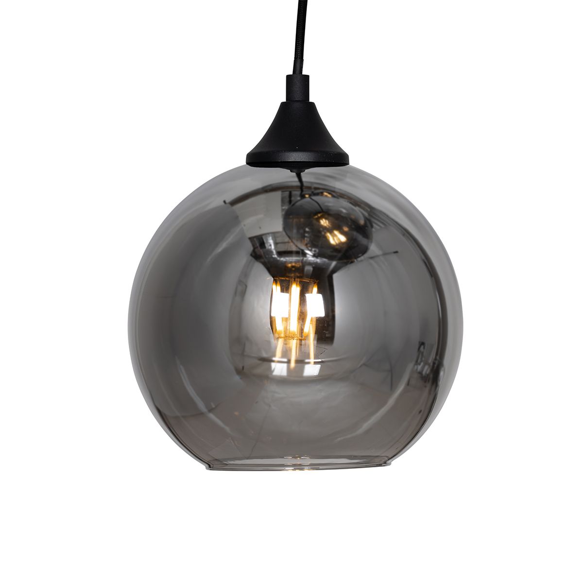 Smart hanglamp zwart met smoke glas rond 7-lichts incl. 7 Wifi A60 - Sandra