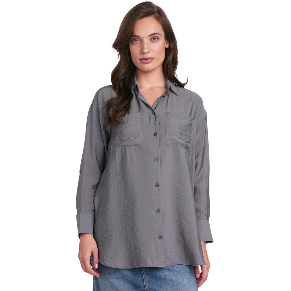 Gina Collection Damen Longbluse mit Kentkragen dunkelgrau