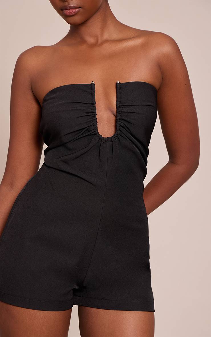 Noir Combi-short Ajustée Bandeau En Tissu Tissé