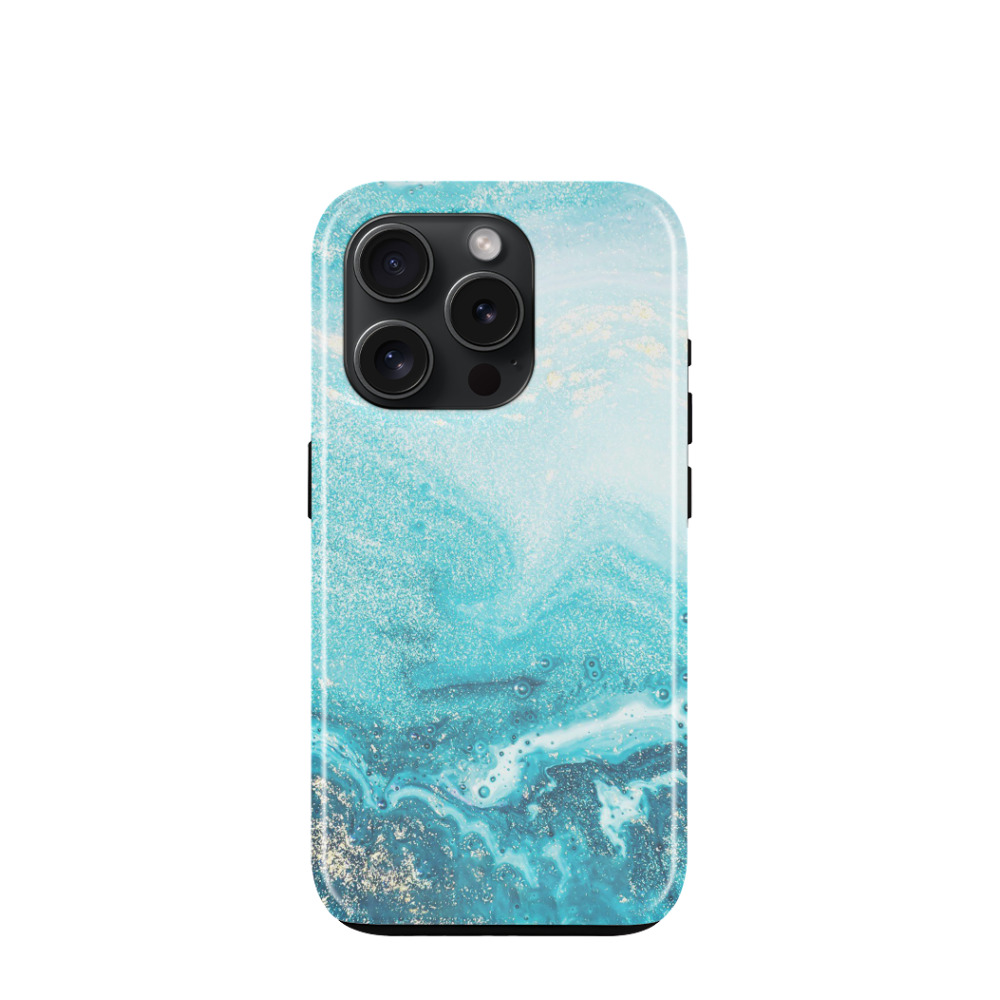 iPhone 15 Pro Hybrid (Kunststoff / Gummi) Hülle Marmor Marble - Türkis
