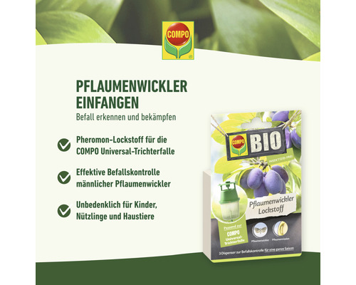 COMPO BIO Pruimenmottenlokstof, geschikt voor de COMPO Universele Trechterval, 3 stuks. Insecticidevrij.