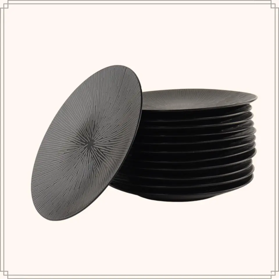 OTIX Dessert Ontbijt Bordenset 12 Persoons Zwart 21cm Keramiek POPPY