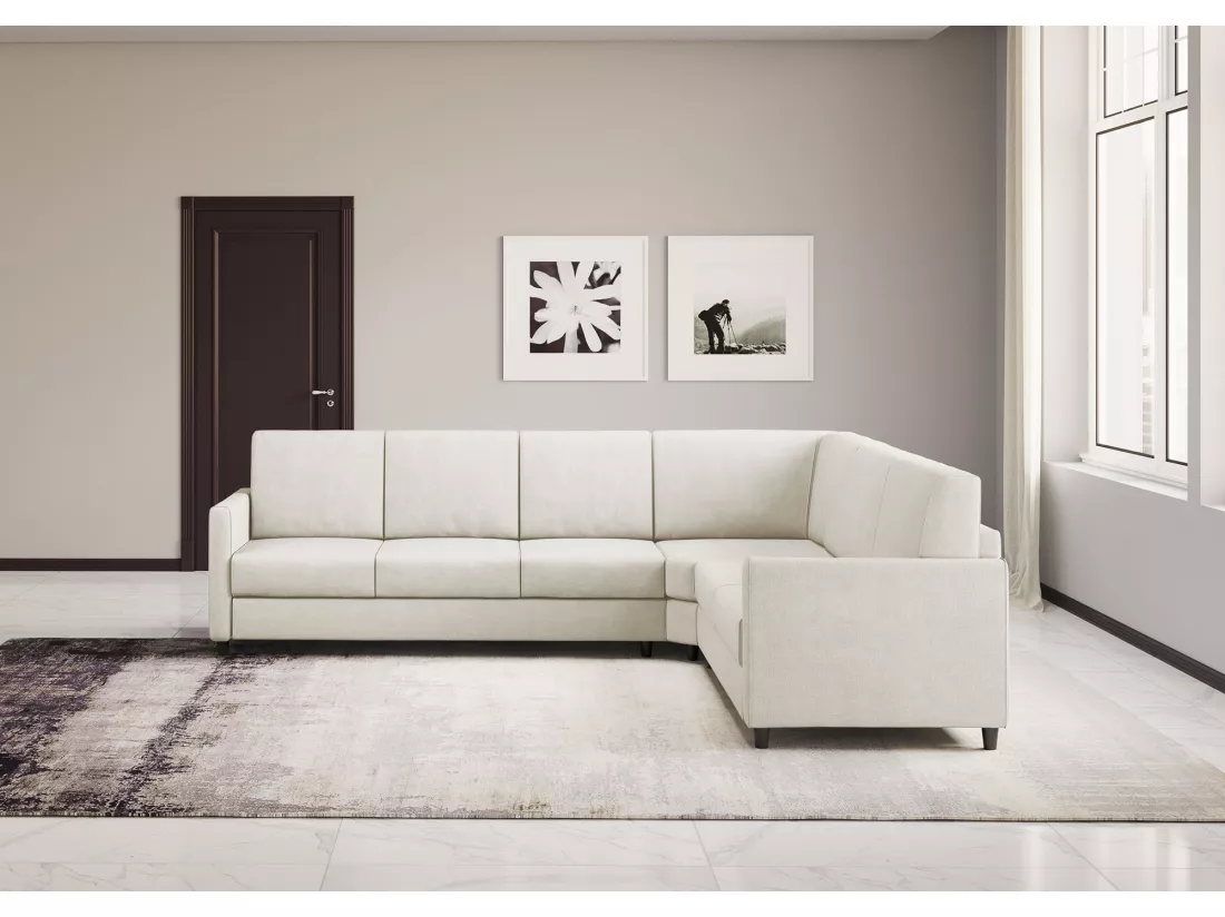 Canapé d'angle moderne italien tissu blanc cassé Korane - 5 tailles-Taille 281x241 cm