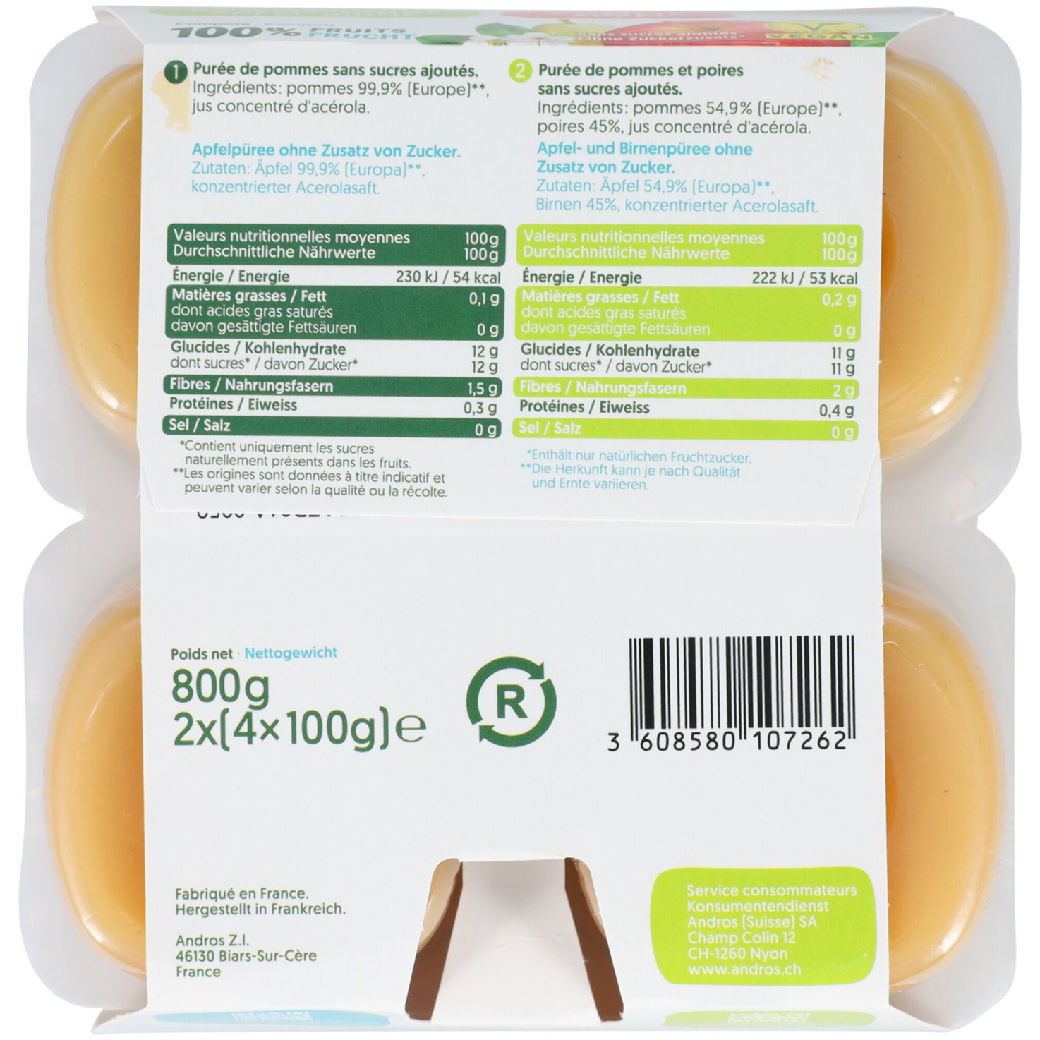 Andros Kompott Apfel Birne ohne Zuckerzusatz 8x100g