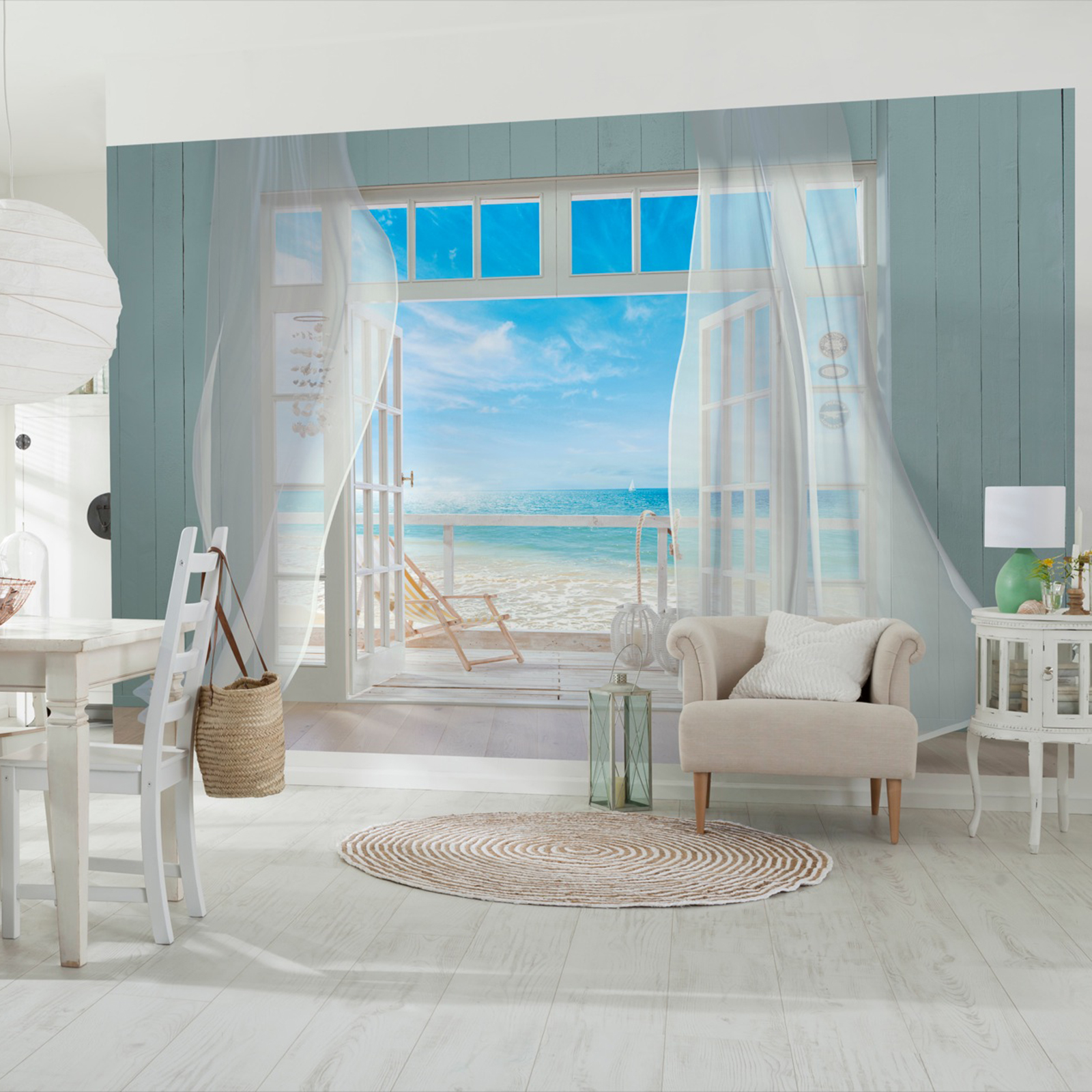 Papier-Fototapete MALIBU - blau-weiß - 368x254 cm