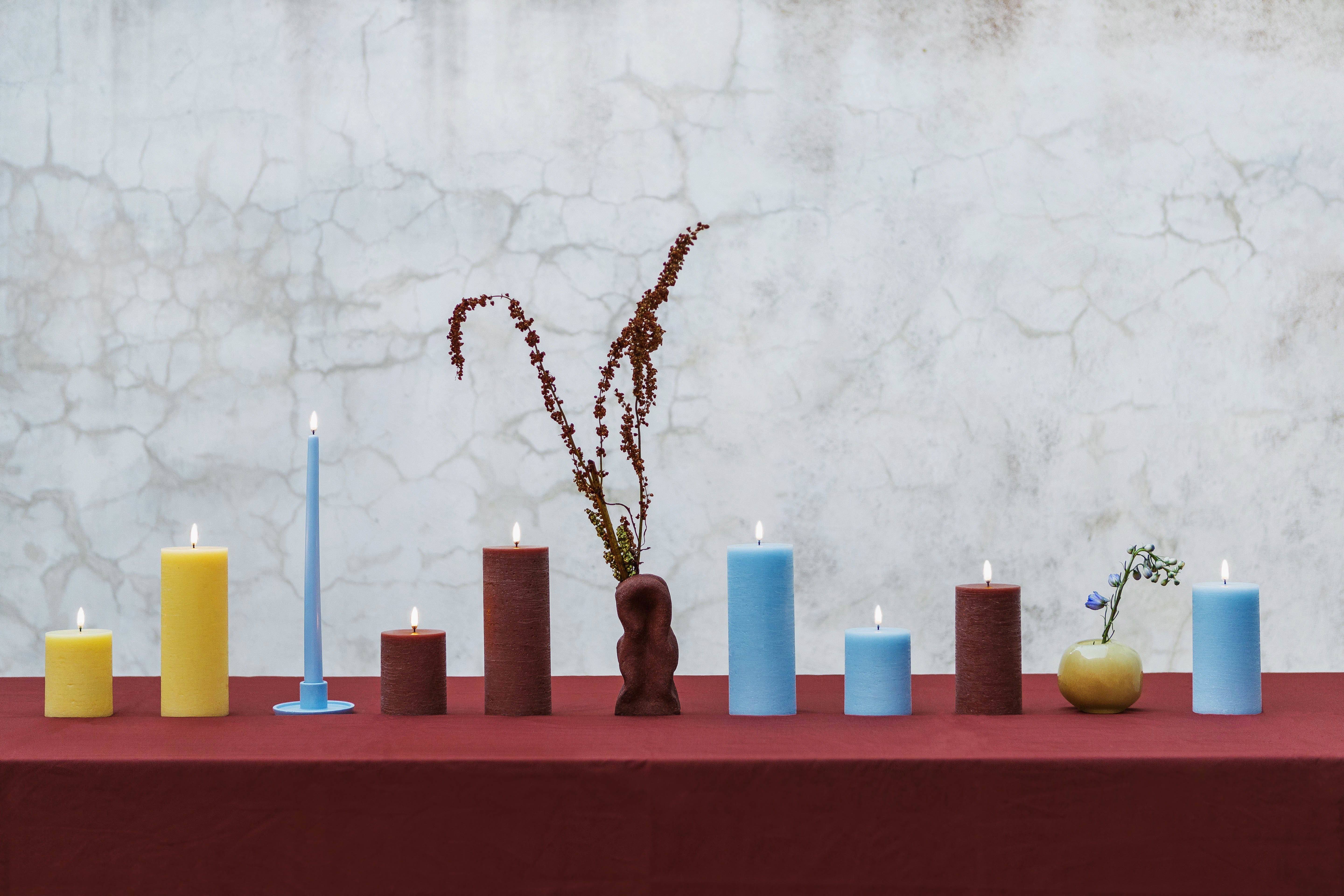 Uyuni  LED Rustic pillar lys, Sky Blue - H10 cm.