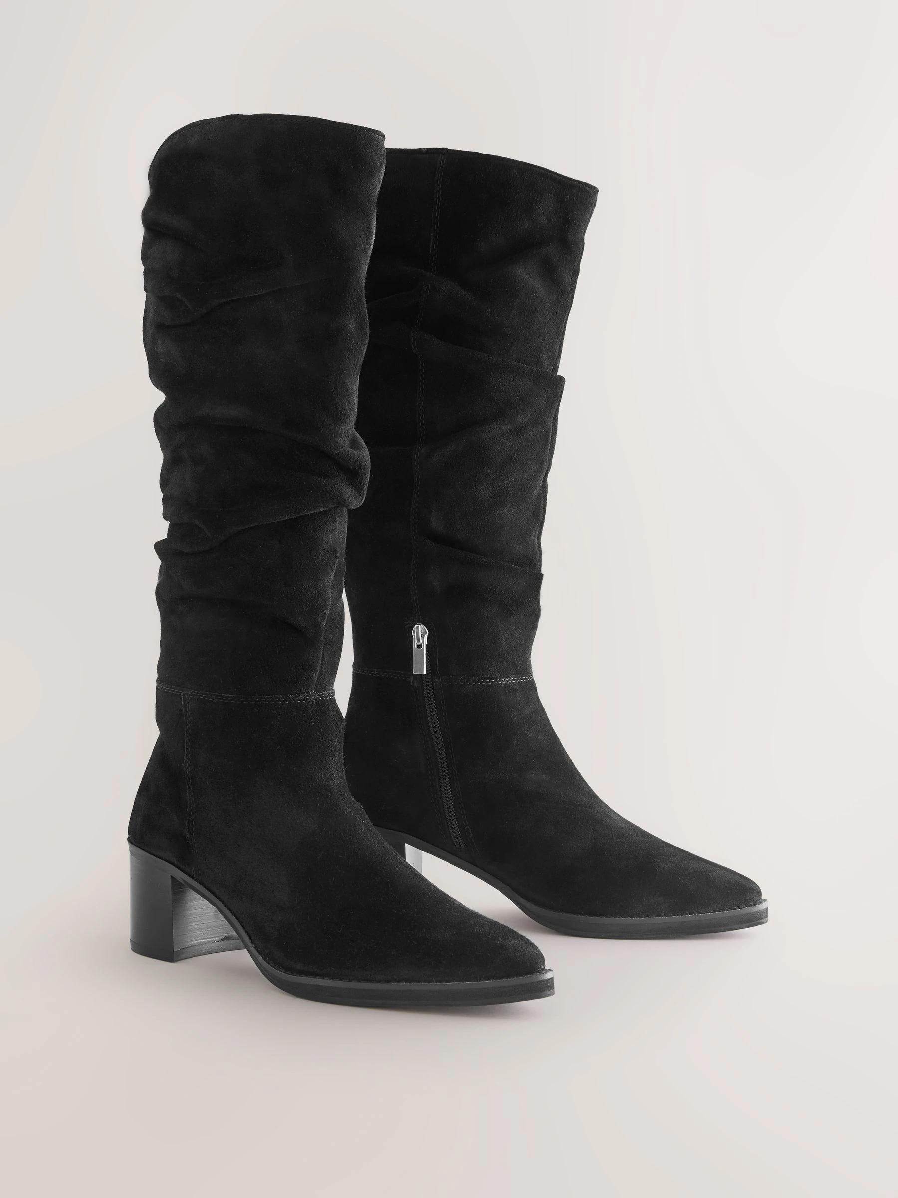 Zwart suède - Forever Comfort® Slouchy Knee High Block Heeled Boots