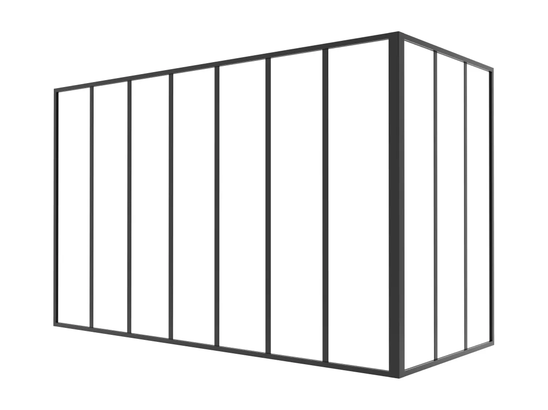 Verrière d'angle d'atelier en aluminium thermolaqué - L210 x L90 x H130 - Noir - BAYVIEW