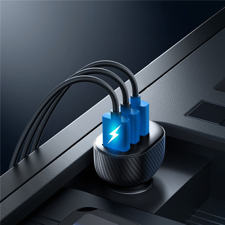 (3.4A) 3x USB A Auto KFZ Ladegerät mit Digital Display   QC 2.0 - Schwarz