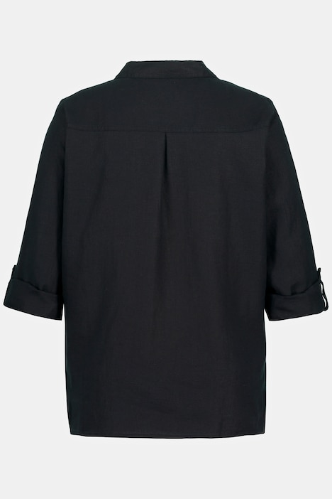 Bluse, Leinen, offener Kragen, Langarm