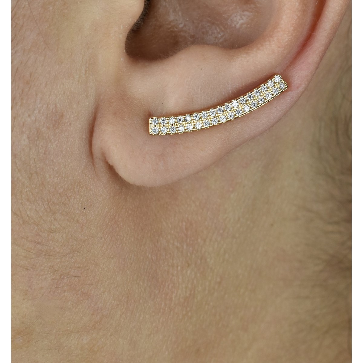 Boucles d'oreilles grimpantes barre 2 rangs contour de lobe serti d'oxydes de zirconium Plaqué OR 750 3 microns