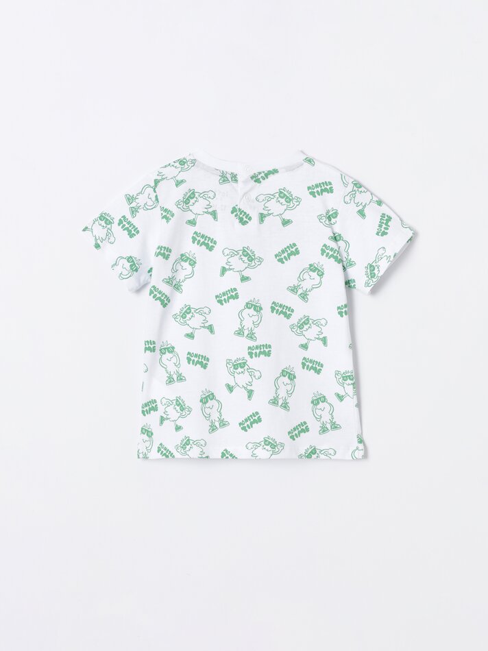 Conjunto de camiseta estampada e bermuda - Azul-marinho