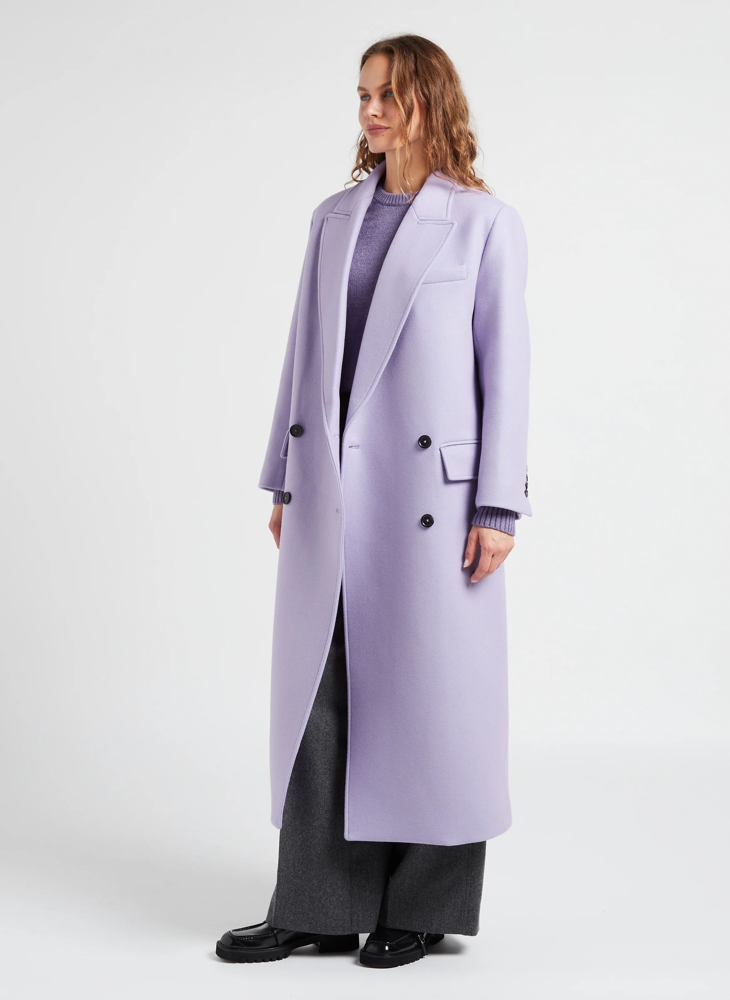ASTRE - Manteau long col tailleur en laine vierge mélangée | Violet