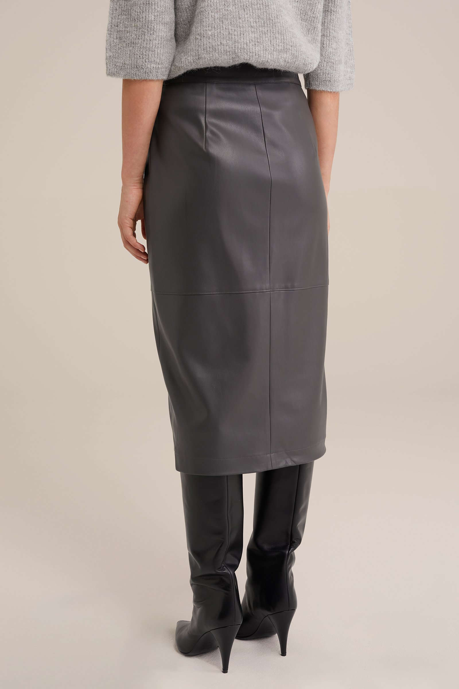 kokerrok van imitatieleer WE Fashion Donkergrijs