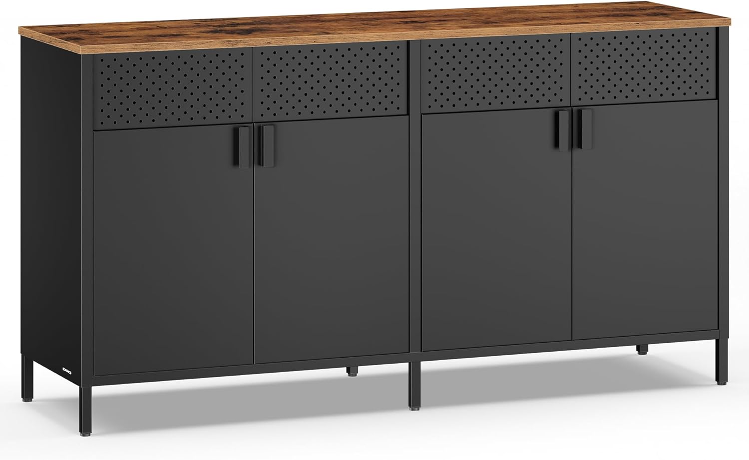 SONGMICS Aufbewahrungsschrank, Metallschrank, mit 4 Türen, Magnetverschluss, Verstellbarer Einlegeboden, Stahlgestell, 40 x 141 x 76 cm, tintenschwarz-vintagebraun LSC205BD01