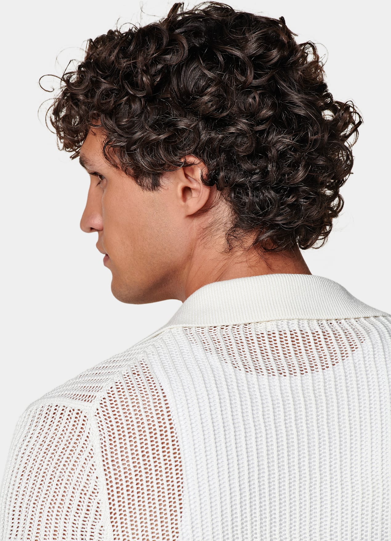 Cardigan col polo en crochet blanc cassé