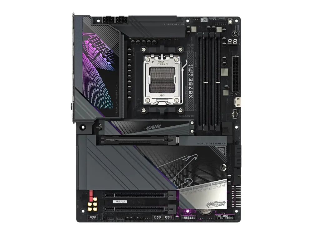 AORUS X870E MASTER - Bundkort - ATX - Socket AM5 - AMD X870E Chipset - USB-C 3.2 Gen 2x2, USB4, USB 3.2 Gen 1, USB 3.2 Gen 2 - 5 Gigabit Ethernet, Bluetooth, Wi-Fi 7 - onboard grafik (CPU påkrævet) - HD Audio (8-kanaler)