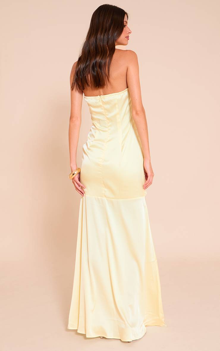 Citron Robe Longue Drapée Asymétrique En Satin