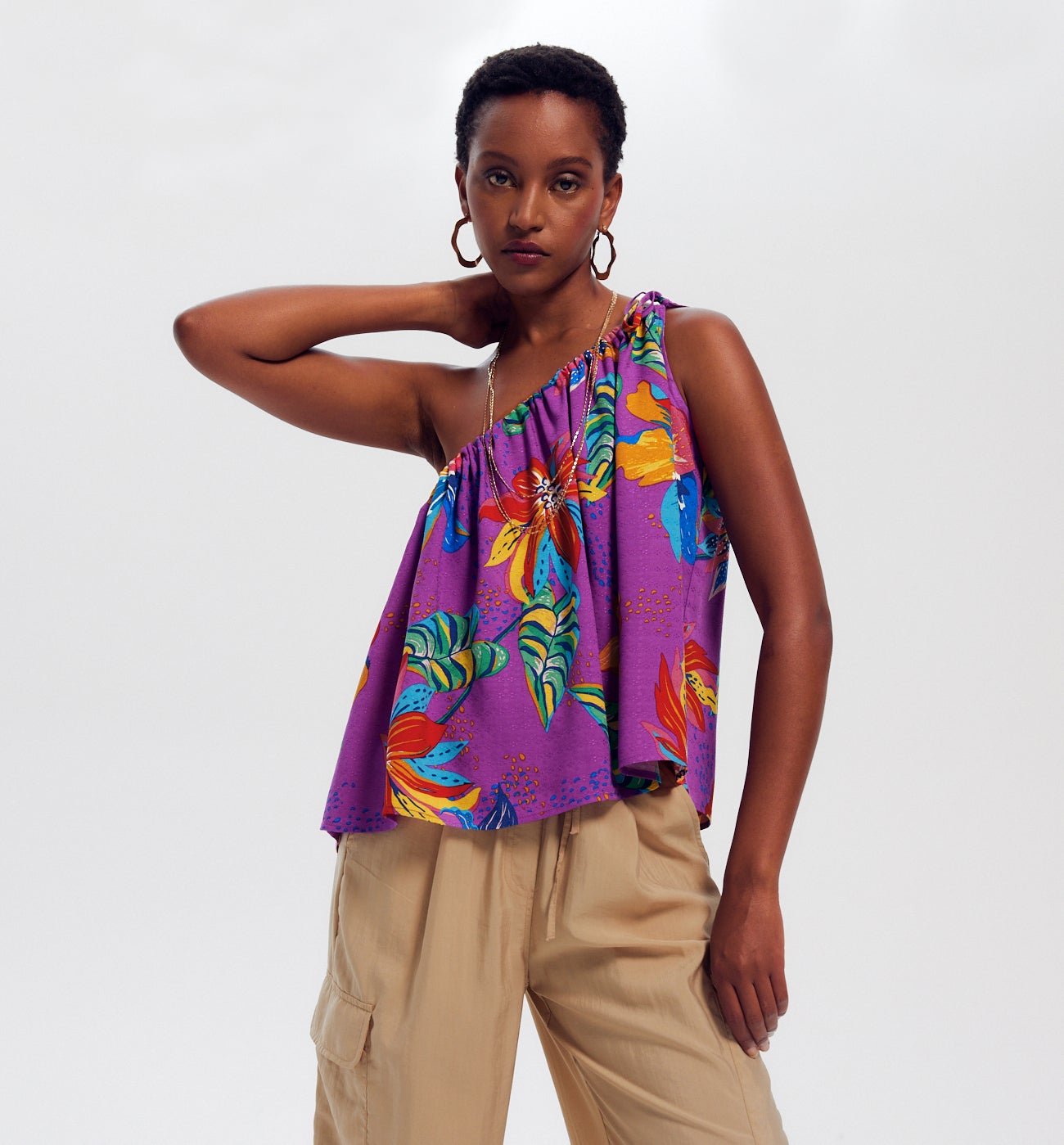Top one shoulder imprimé - Imprimé cassis