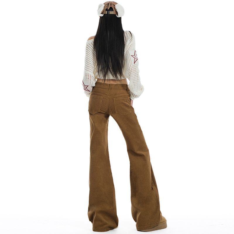 Denimot - Low Rise Plain Corduroy Flared Pants (Diverse designs)