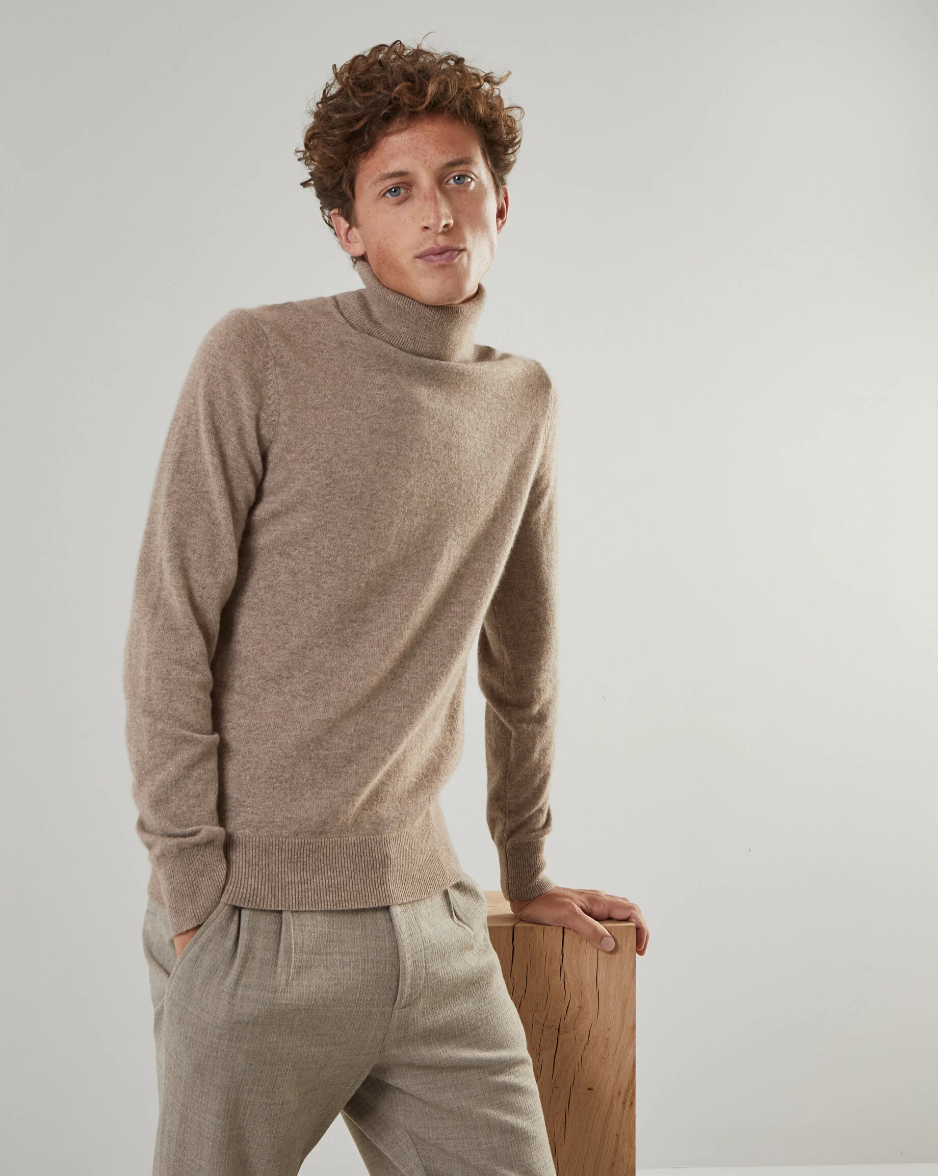 Pull homme col roulé en cachemire 2 fils | Marron