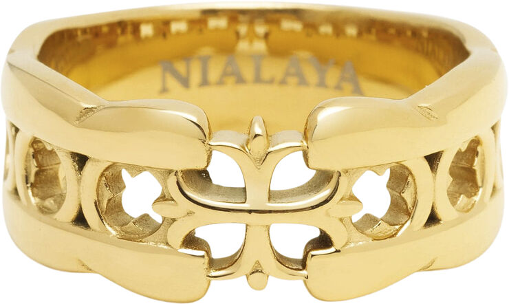 Nialaya Men's Cross Band Ring with Gold Plating Gold