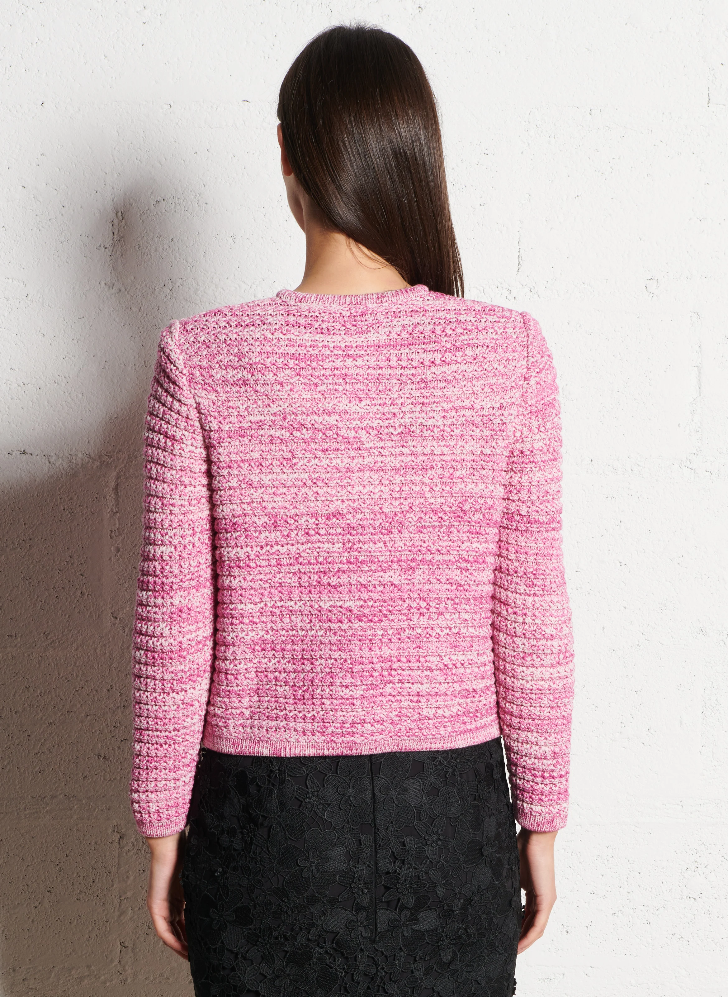 GUSPA - Gilet col rond avec boutons bijoux en maille| Rose