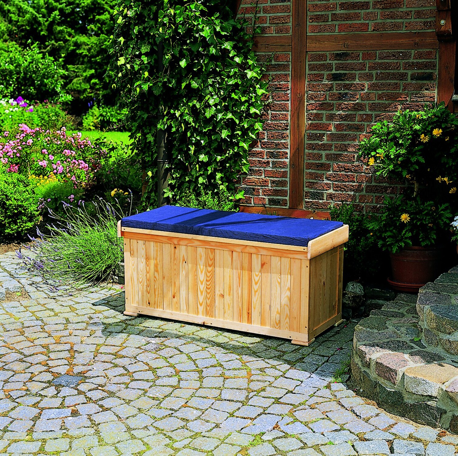 Promadino Promex Handels GmbH, Steinbrückerstraße 2-4, 23556 Lübeck, service@promex-online.de Sitzbank / Kissentruhe mit Sitzauflage, blau