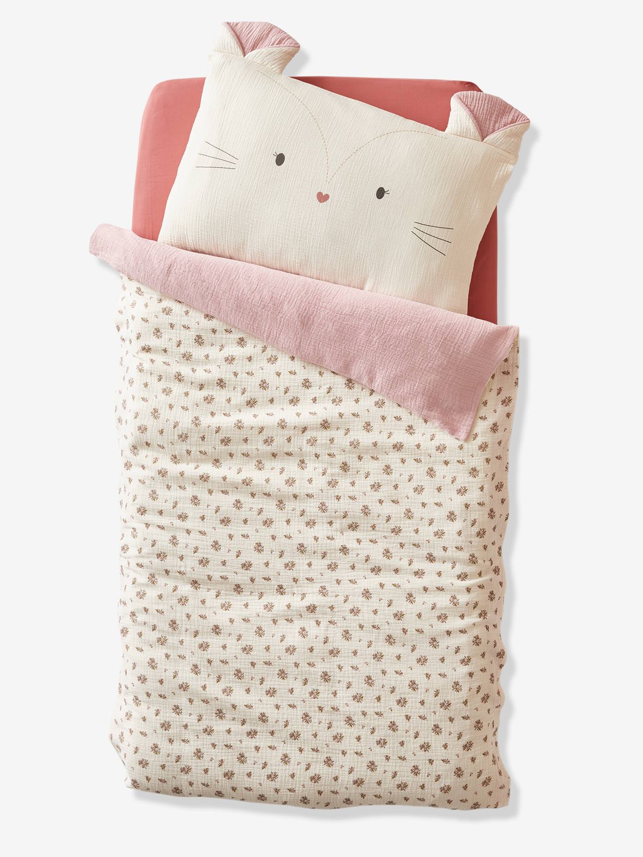 Capa de edredom para bebê em gaze de algodão, bege claro, estampada, estilo loft.