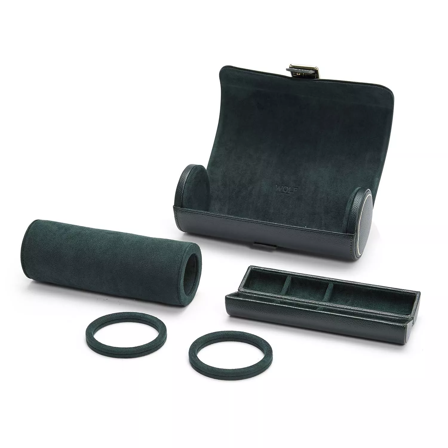 Wolf British Racing Green Watch Roll 3 ure Grøn Imiteret Læder 792941