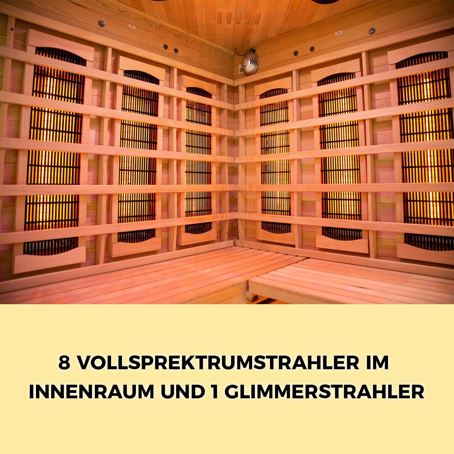 Elbe Infrarotkabine HYGGE für 3-5 Person aus Hemlockholz, 150x150x200 cm，8 Vollspektrumstrahler, 1 Carbonstrahler, Saunakabine mit Farblichtherapie, Ionisator und Audio System