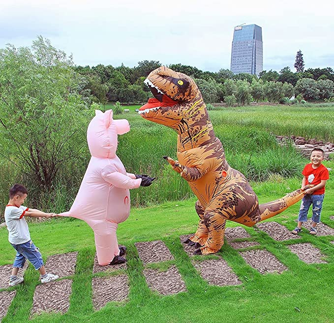 (160-170cm) Fasnachts Erwachsenen Kostüm Aufblasbare Dinosaurier Verkleidung für Motto Partys / Halloween (Batteriebetrieben) - Braun