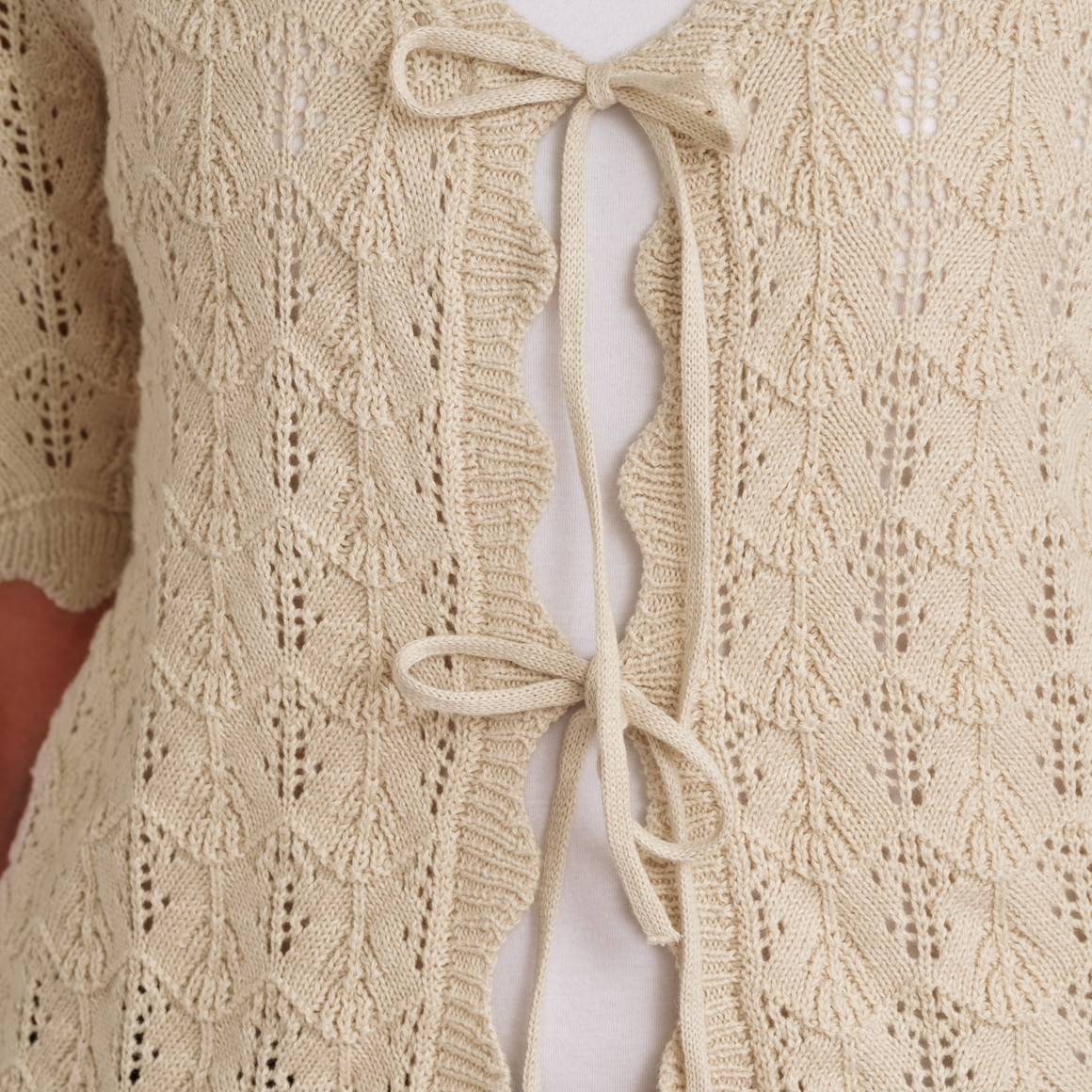 Gina Collection Damen Strickjacke mit Ajourmuster beige