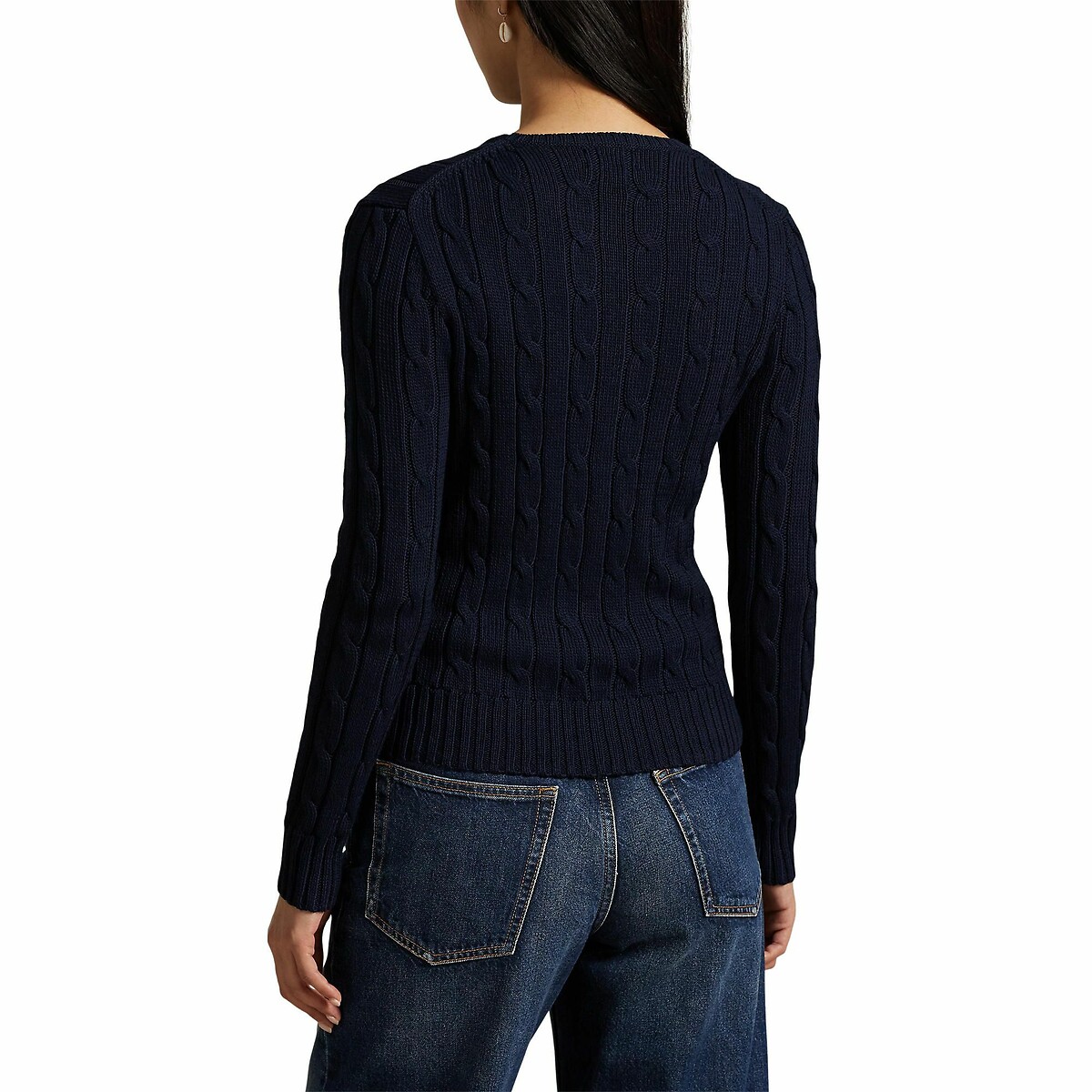 POLO RALPH LAUREN<br>Suéter de malha trançada de algodão com gola redonda