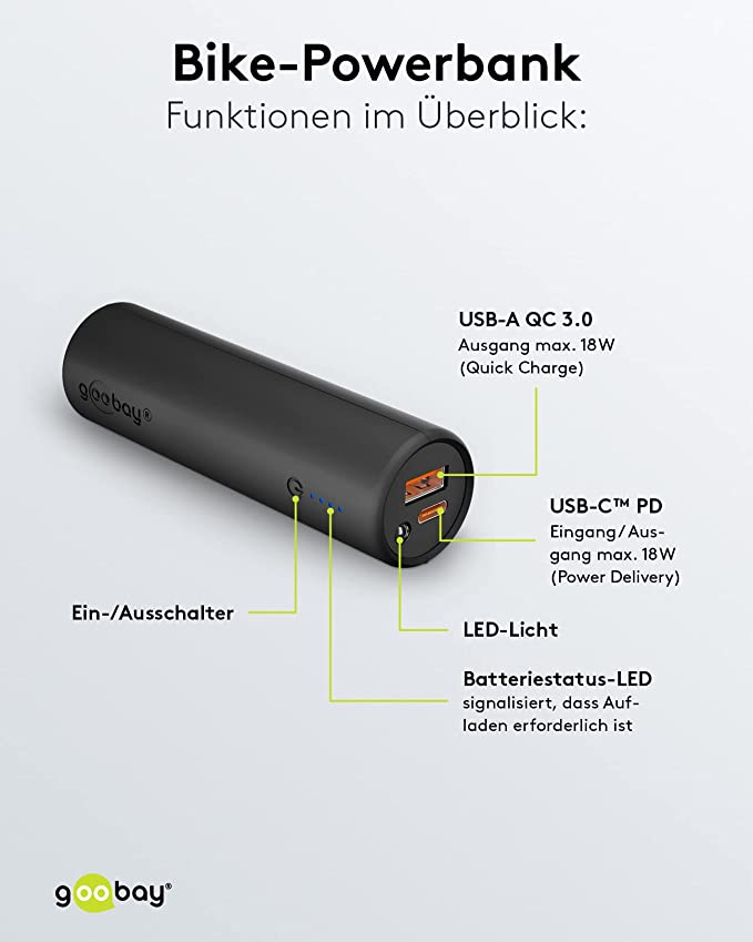 (5000mAh) Bike Powerbank USB C / USB A   Velo Halterung (60656) - Schwarz