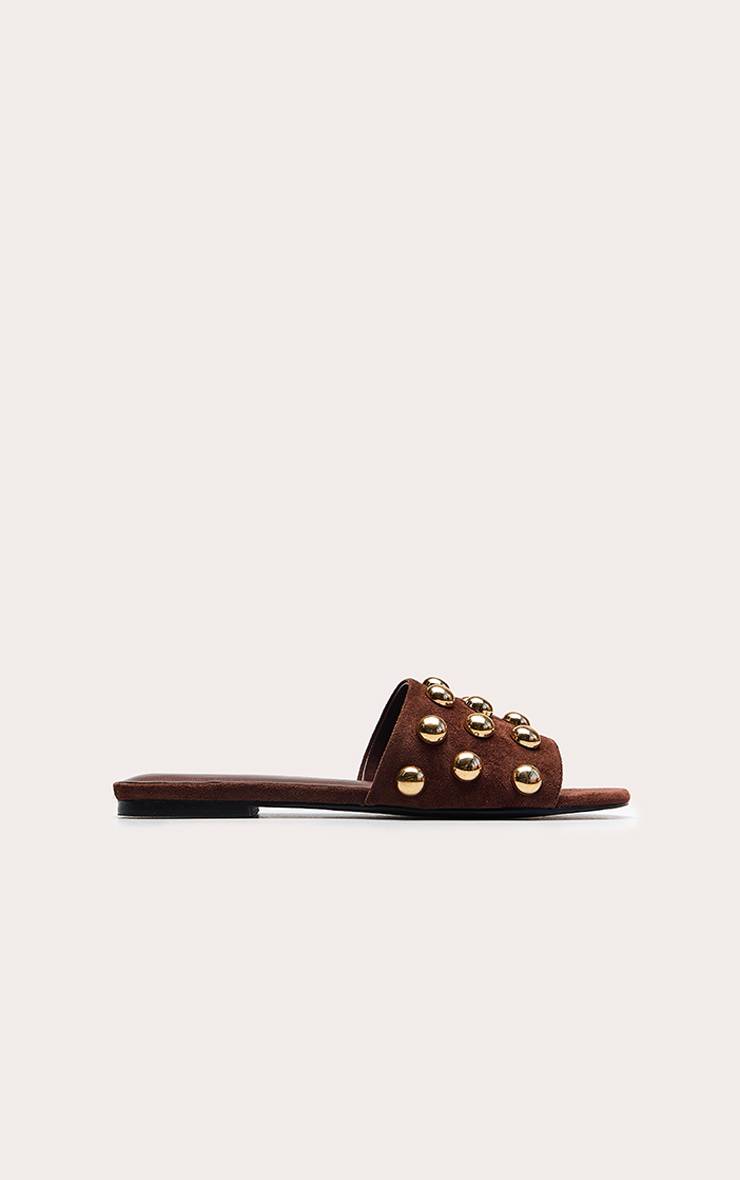 Chocolat Sandales Mules À Clous Dorés En Synthétique