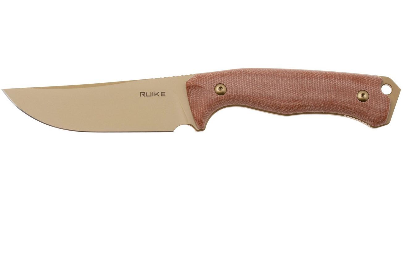 Ruike F186-MN Gold PVD D2, Brown Micarta, vaststaand mes