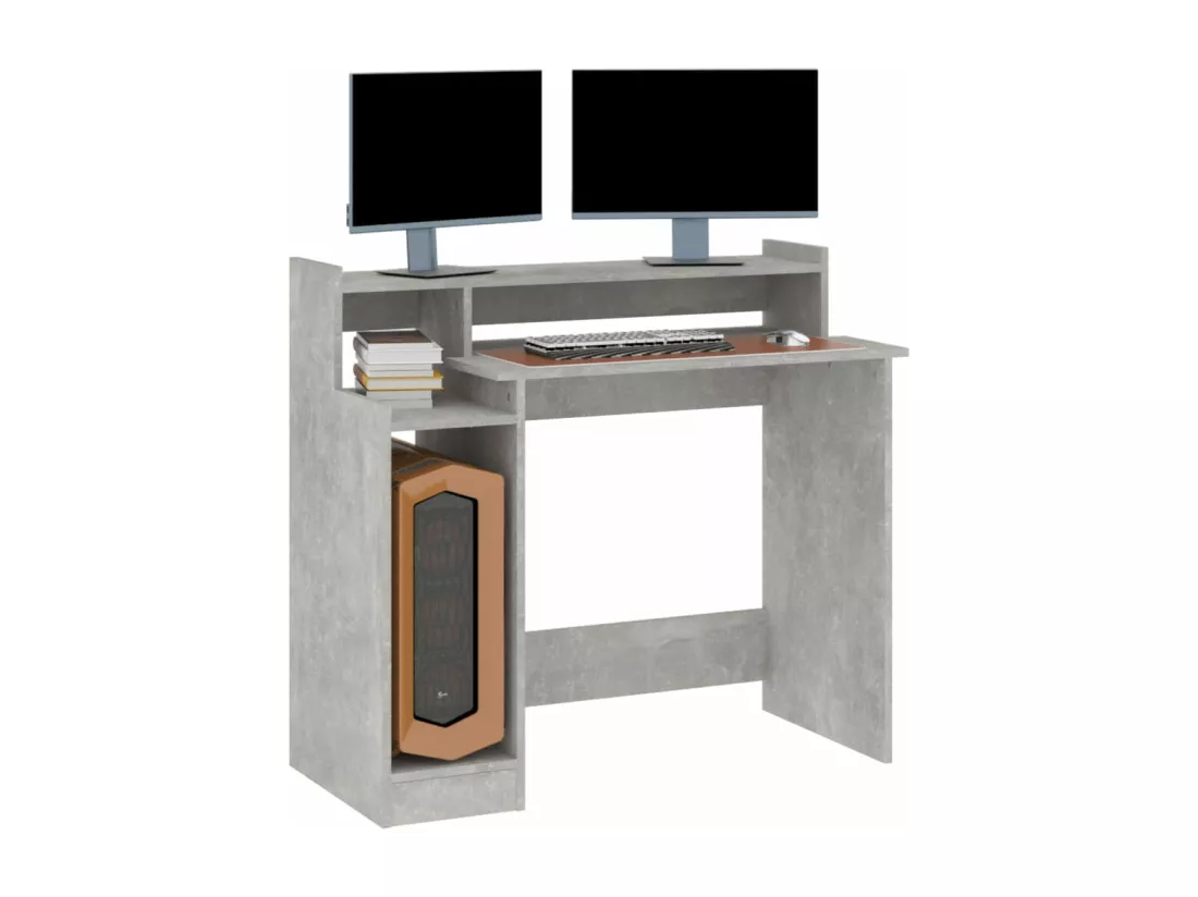 Bureau et lumières LED Gris béton 97x45x90 cm Bois d'ingénierie