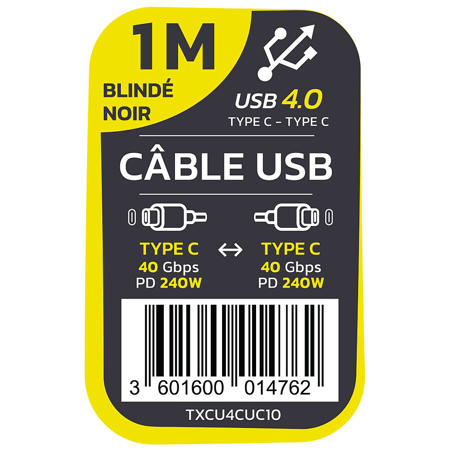 TEXTORM Câble USB-C 4.0 40 Gbps - Mâle/Mâle - 1 m