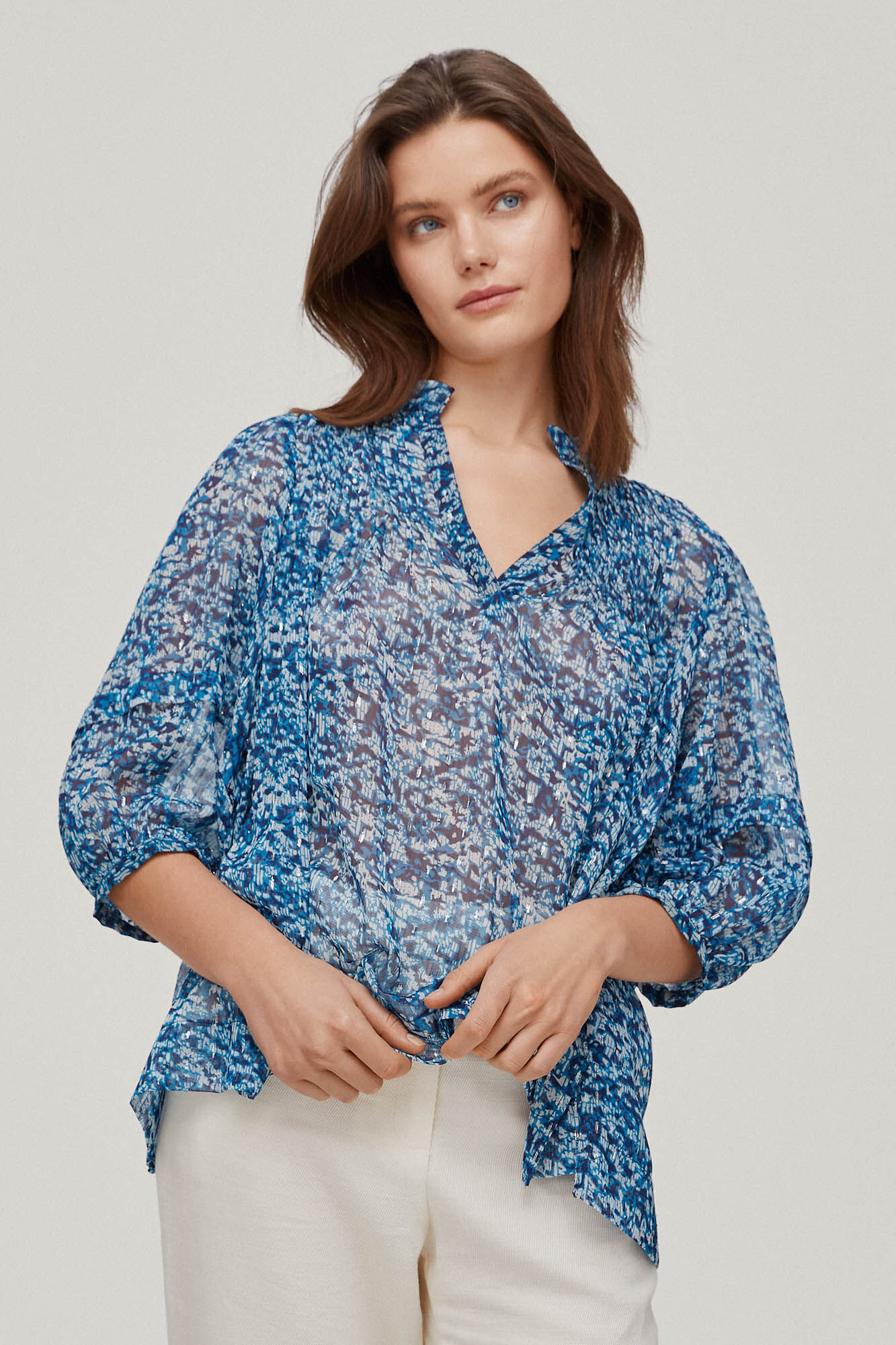 Blusa fluida em lurex - Turquesa
