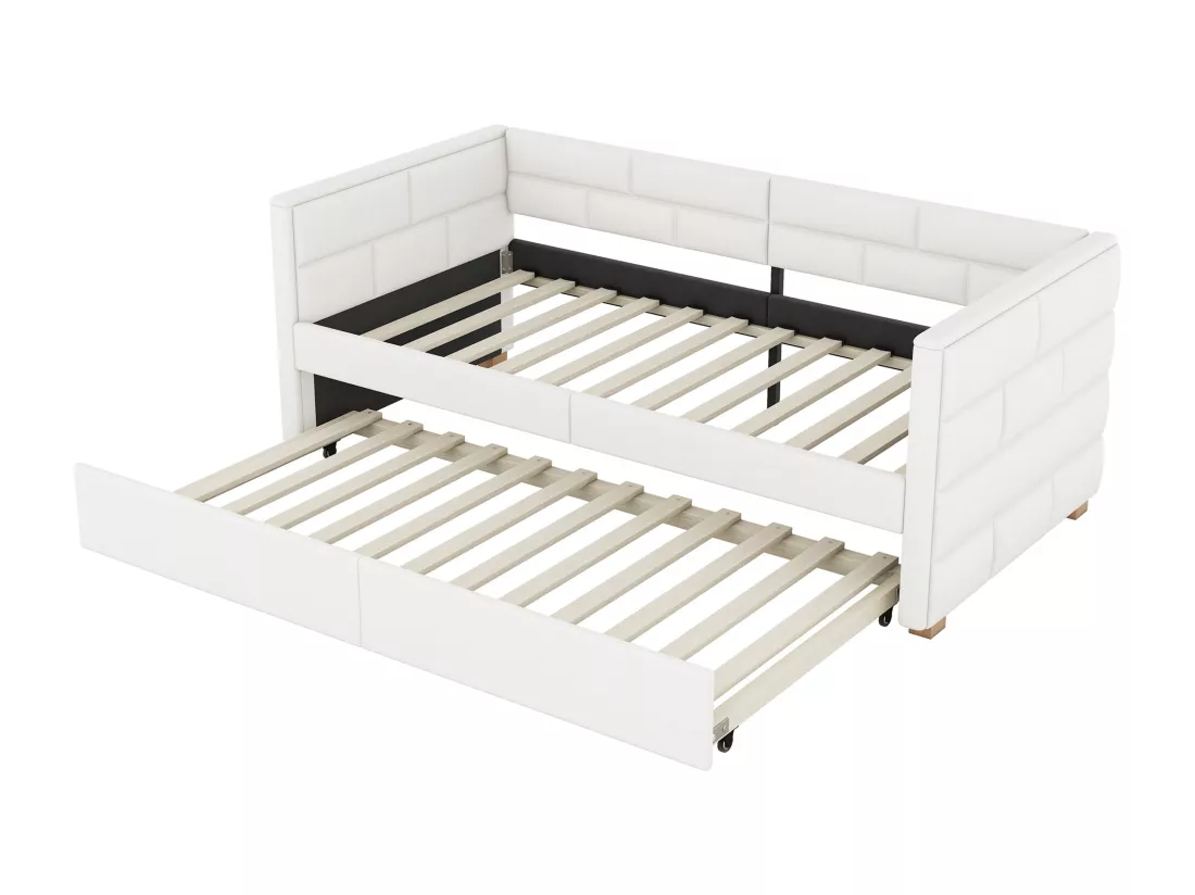 Lit banqueet avec lit gigogne 90x190/200cm - en tissu lin - Beige