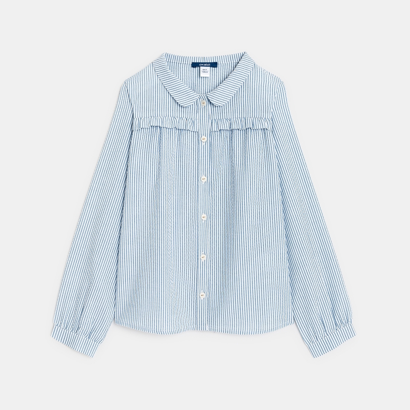 Chemise rayée et frou-frou bleue fille