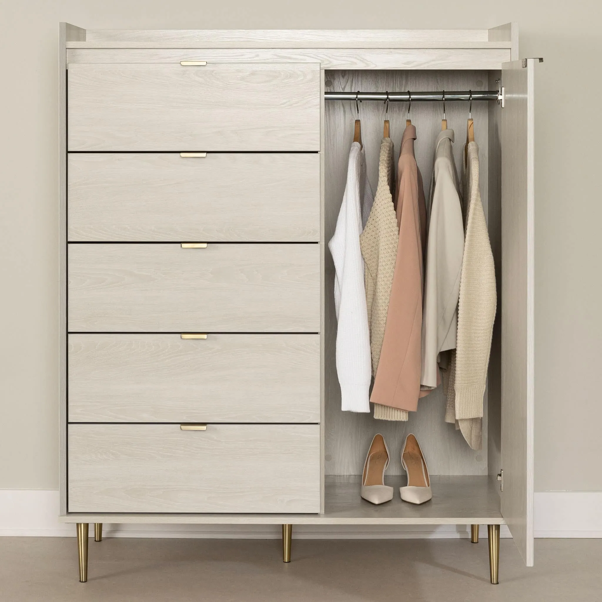 South Shore Commode à porte 5 Tiroirs - Hype Chêne Hivernal