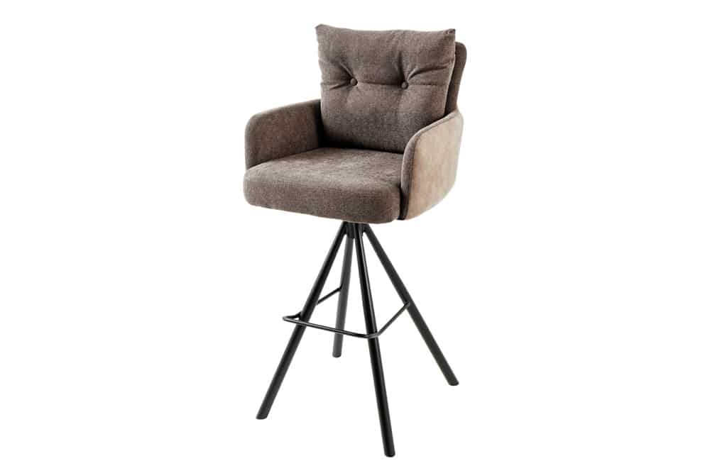 Drehbarer Design Barhocker BIG GEORGE taupe Samt Taschenfederkern mit Armlehnen Metall