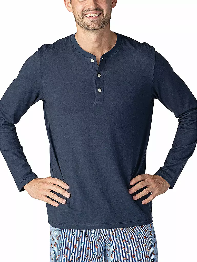 MEY Pyjama Langarmshirt  blau