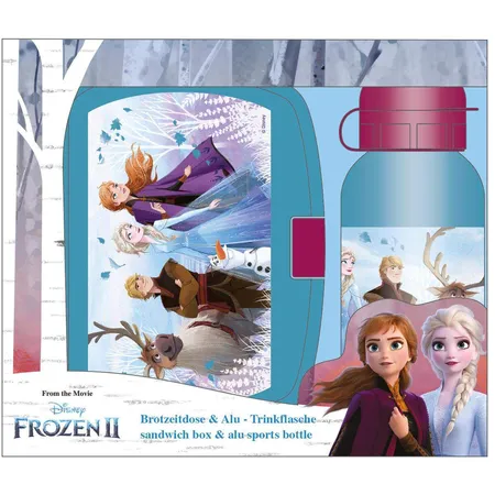 Undercover Geschenkset mit Brotdose mit Clip und Aluflasche 400 ml, Disney Frozen II